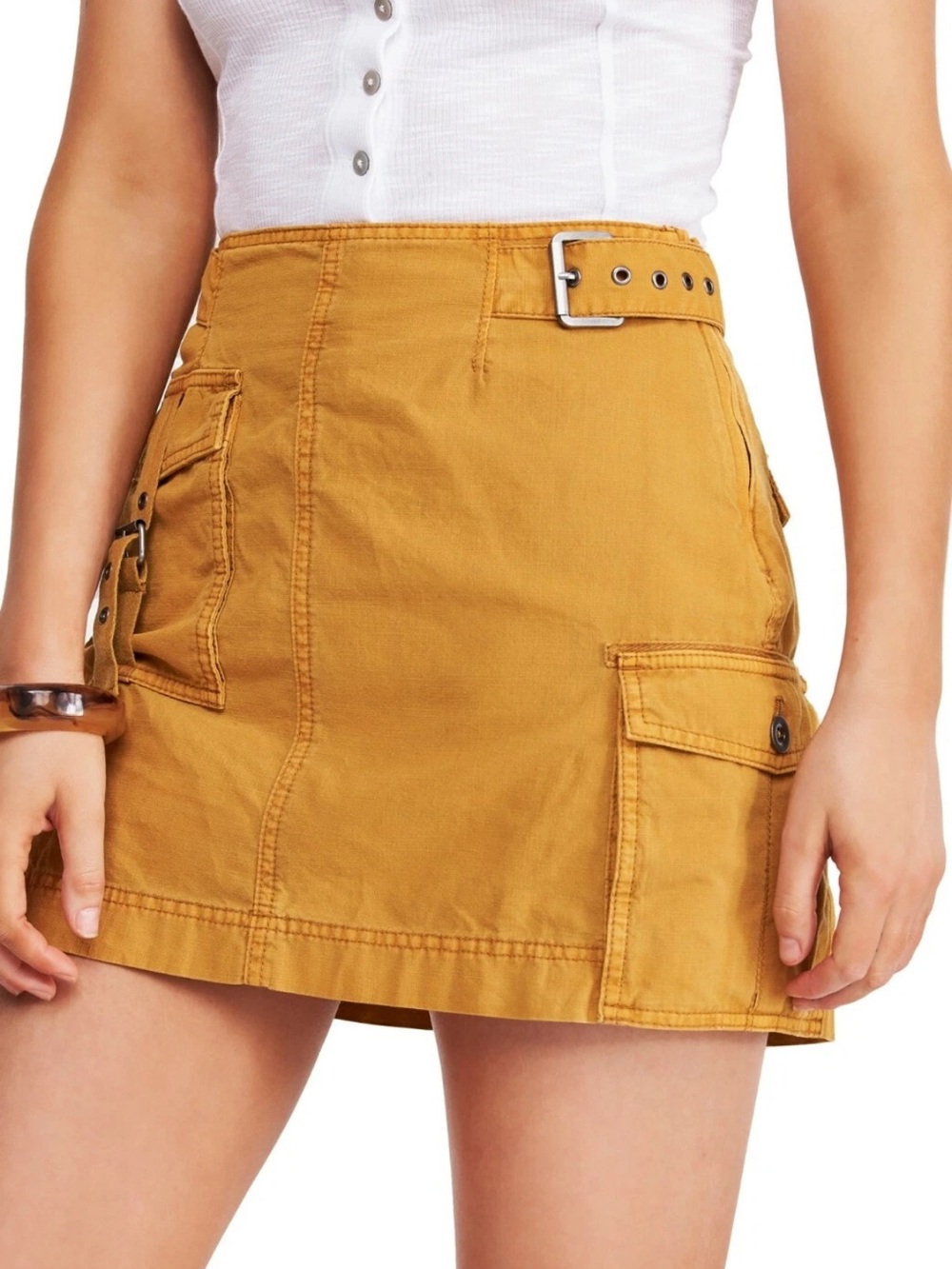 Free People Erika Utility Cargo Mini Skirt size 4 Canteen Green Y2K Cotton